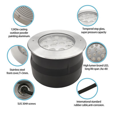 LED ondergrondse lampen IP67 Aluminium 12W 24W 36W DIA185MM Met asymmetrische lens
