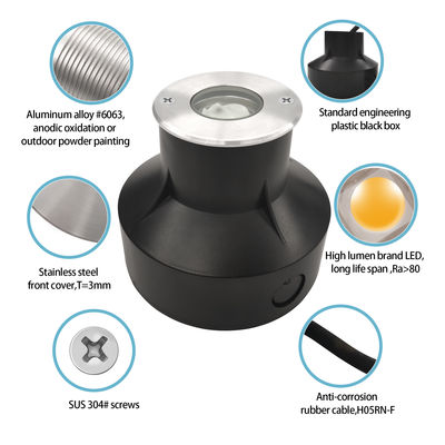 In de grond verzonnen verlichting 1W 2W 3000k Warm wit IP67 Goede warmteafvoer Aluminium lichaam