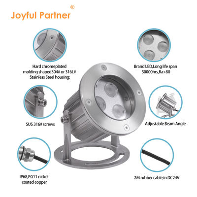 IP68 waterdicht roestvrij staal 316 3x2W LED onderwaterverlichting voor vijver met montagebasis