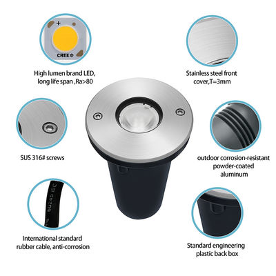 Ondergrondse Begraven Verlichting DC12V-24V Waterdicht IP67 Roestvrij Staal 316 Materiaal DIA67MM