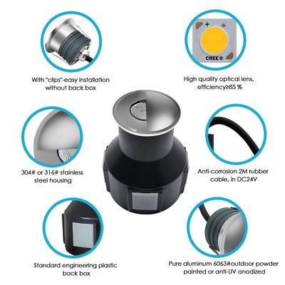 LED ondergrondse lichten 1W 2W DC12/24V IP67 Aluminium behuizing Roestvrij staal gezichtsbedekking Hars gevuld