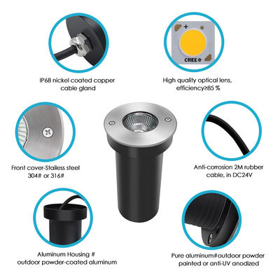 316SS 6W 12V-24V IP67 Waterdicht roestvrij staal voordek COB Inground ingebouwde lichten