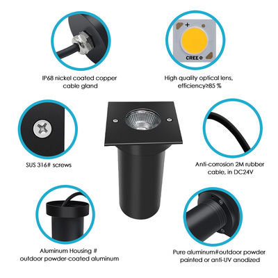 LED Ground Light DC24V AC220V COB LED Aluminium Vierkante 304SS Voordek voor tuin