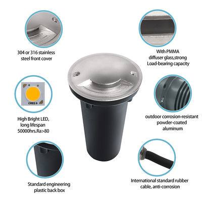 Tweeweg LED IP67 waterdicht en stofdicht Ik08 LED ondergrondse lamp van roestvrij staal