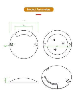 1W Steps Light Ultra Thin DIA70MM H14MM DC24V 3000k Warm White Voor buitenverlichting