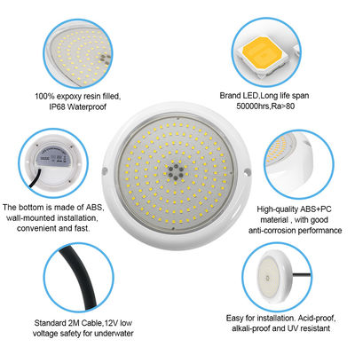 PAR56 LED zwembad licht RGB AC12V IP68 Hars gevulde ABS + PC materiaal DIA152 * 26mm Straalhoek 120 graden