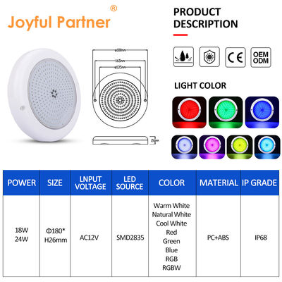 Kleurveranderend zwembadverlichting ABS PC RGB Emtting 12V Input Warm White Surface Mounted