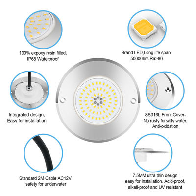 RGB Ultra Slim IP68 zwembadverlichting LED SS316 behuizing geïntegreerd type SMD2835 6W