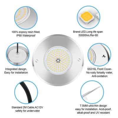 LED ondergrondse zwembadlamp DIA160MM*32MM AC12V 316 roestvrij staal met RGB-controller