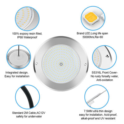 SUS316 Deksel gemonteerd IP68 DC12V 3000K Onderwater LED SPA vijverververlichting