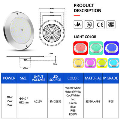 SUS316 Deksel gemonteerd IP68 DC12V 3000K Onderwater LED SPA vijverververlichting