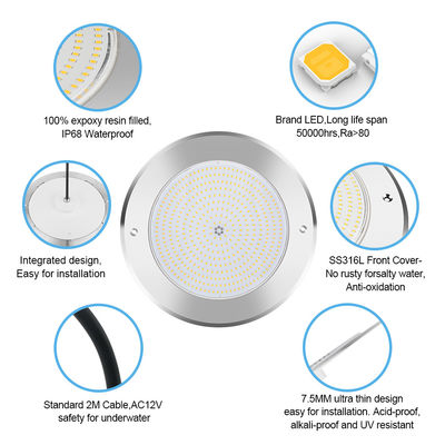 LED PAR56 zwembad licht 12 Volt roestvrij staal waterdicht SMD 2835 chips 100% hars gevuld