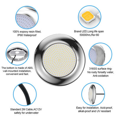 Zwembad licht 18watt 35watt Hars gevulde AC12V SS316L+ABS DIA280mm Voor betonnen zwembad