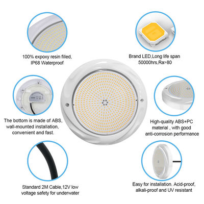 LED zwembad licht Onderwaterlamp DIA230*35mm ABS Materiaal IP68 42W Op het oppervlak gemonteerd
