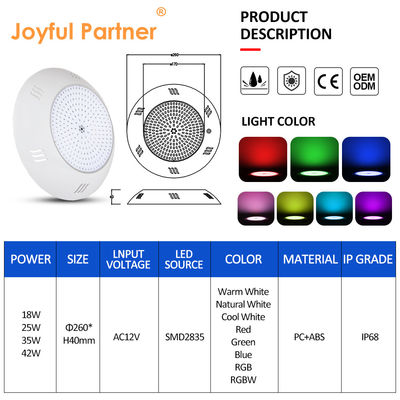 Wand gemonteerd LED zwembad licht 260 * 40mm AC12V 42w afstandsbediening met ABS behuizing Moderne stijl