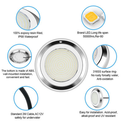 Onderwater zwembad licht AC12V roestvrij staal kleurveranderend muur gemonteerd RGB ø280*35mm