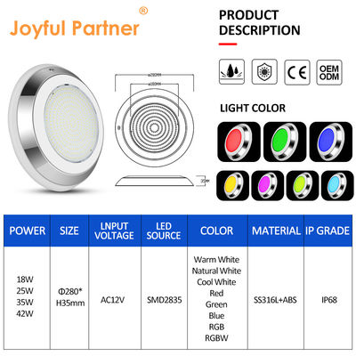 IP68 280mm Muur gemonteerd roestvrij staal RGB onderwater LED zwembad licht