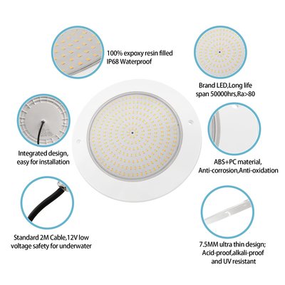 IP68 Waterdichte Lamp 35W Ultra Slim H7.5mm Buitenverlichting ABS Materiaal DC 12V Wandgemonteerde Zwembadverlichting