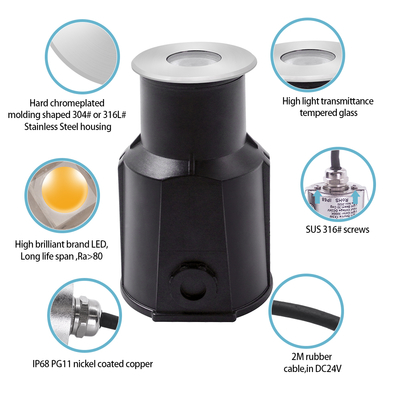 Roestvrij staal 316 onderwaterlicht DC12V/24V 3W RGB LED SPA zwembadverlichting met CE RoHS IP68 3000k
