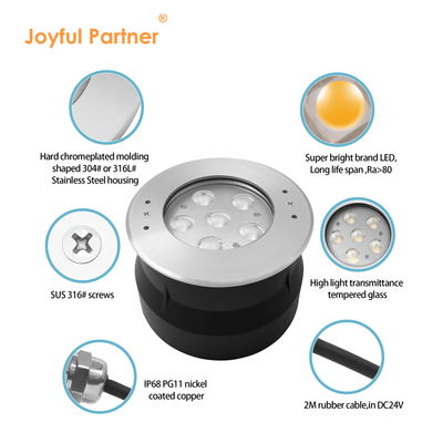 24 Volt 6W 12W Roestvrij Staal 316 LED Onderwaterlamp met Koel Wit met Kunststof Montagehuls voor Zwemvijver