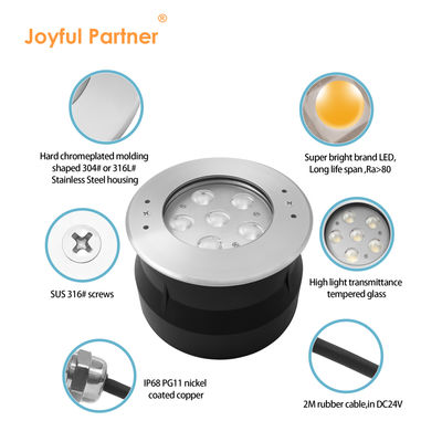 Buitenzwembadlamp DC24V 12W RGB Duidelijk Glas 316 Roestvrij staal IP68 voor onderhoudsprojecten