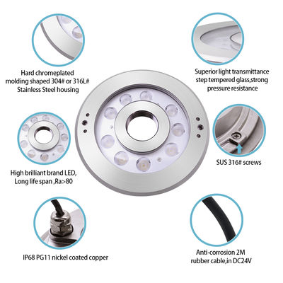 Roestvrij staal onderwater-LED-bronlicht IP68 DC24V CE-gecertificeerd
