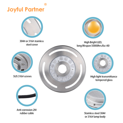 Onderwater LED Fontein Licht IP68 12W 24W 36W Warm Wit Blauw RGB Roestvrij Staal 316L Met Diameter 285mm