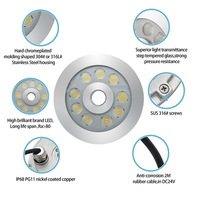 LED FUNTAINLIGHT 316 roestvrij staal RGB ENIGE KLEER170*61MM DC12V / 24V IP68 waterdicht