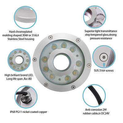 LED Fountain Lights IP68 Structure Waterproof RGB Color Change External Control 8MM Tempered Glass