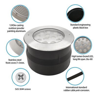 IP67 LED ondergronds licht 12W 24W 36W DIA185MM RGB3in1 3000K warm wit voor tuinparkplein