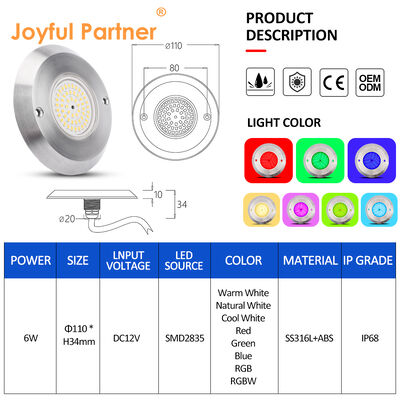 6W Ultra Slim Onderwater PAR56 Zwembadlamp SMD LED 2835 Waterdicht 110x34MM DC12V/AC12V