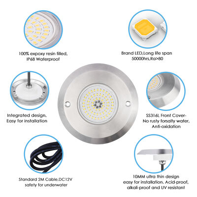 Led Zwembadverlichting DC12V 42W 10MM Dikte Geïntegreerde SMD 2835 RGB Kleurverandering Hars Gevuld Met Roestvrij Staal Materiaal