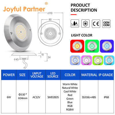 Led Zwembadverlichting DC12V 42W 10MM Dikte Geïntegreerde SMD 2835 RGB Kleurverandering Hars Gevuld Met Roestvrij Staal Materiaal