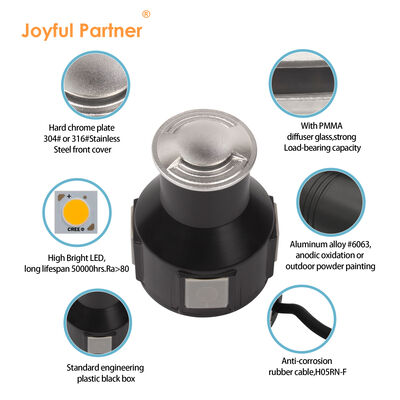 3W Inground Verlichting Aluminium Body Materiaal Roestvrij Staal 316 Voorplaat AC100-240V 3000K Met 0.5M Kabel