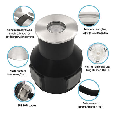 Buitenbegraafde ondergrondse lichten DC24V Ingebouwde bestuurder DIA55MM 3W 3000K IP67 Voor tuinpadtoepassing